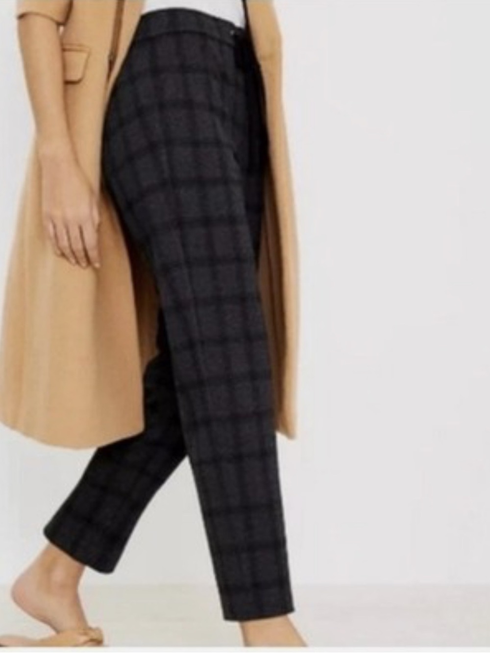 LOFT Women's Pull-On Tapered Gray Plaid Straight-Leg Pants